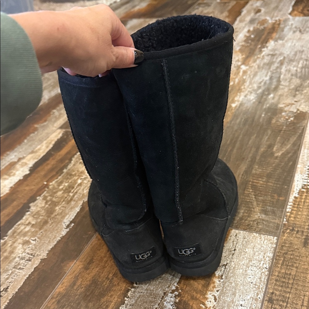 UGG Black Suede Boots with Plush Lining